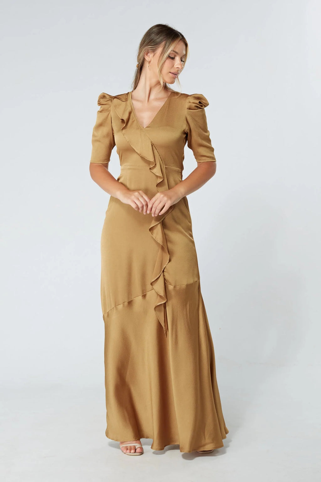 Daisy Dark Gold Crepe Maxi Dress