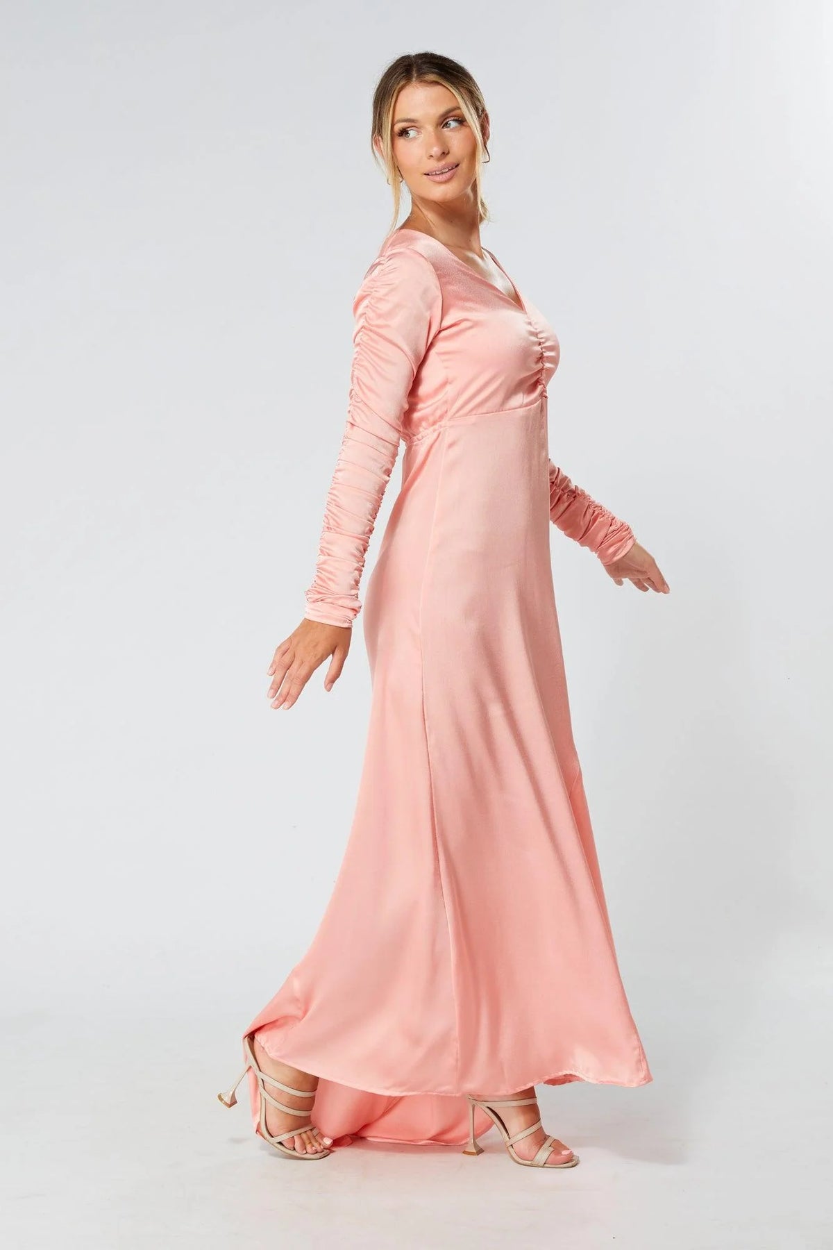 Ella Blush Nude Crepe Maxi Dress