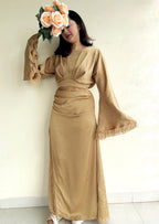 Amaya dark gold maxi dress with wide sleeves