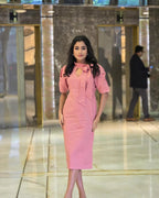 Britney pink midi dress with short sleeves