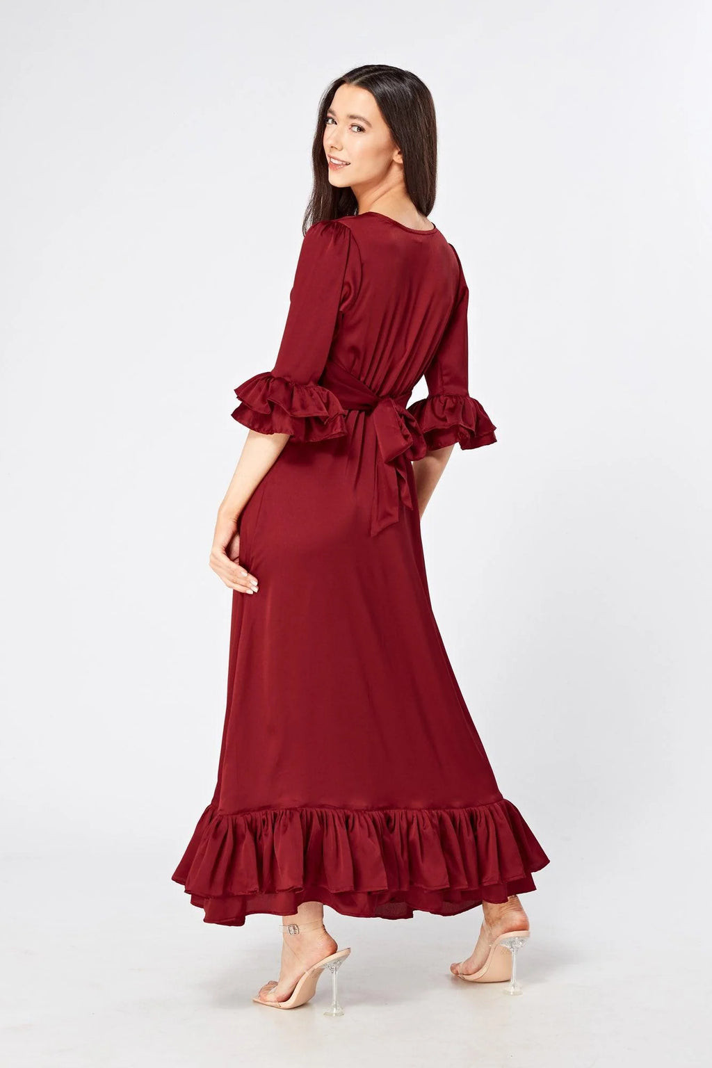 Francesca Satin Feel Red Midaxi Dress