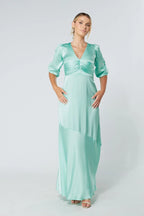 Naomi Aqua Satin Maxi Dress