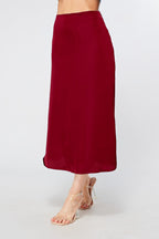 Elisa Deep Red Satin Midi Skirt