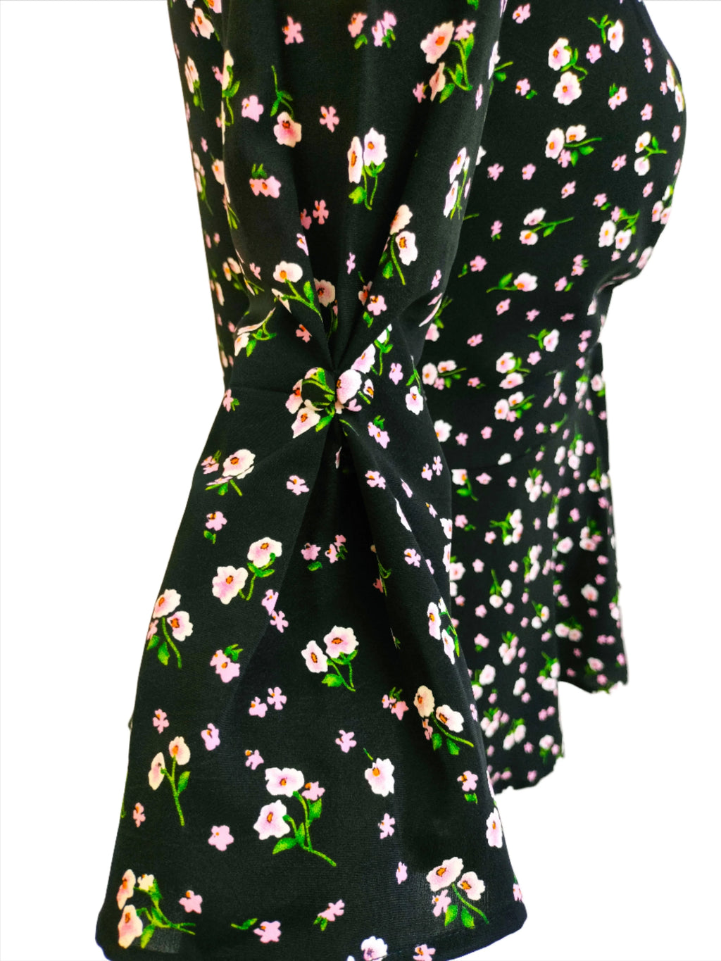 Bella black floral front knotted top