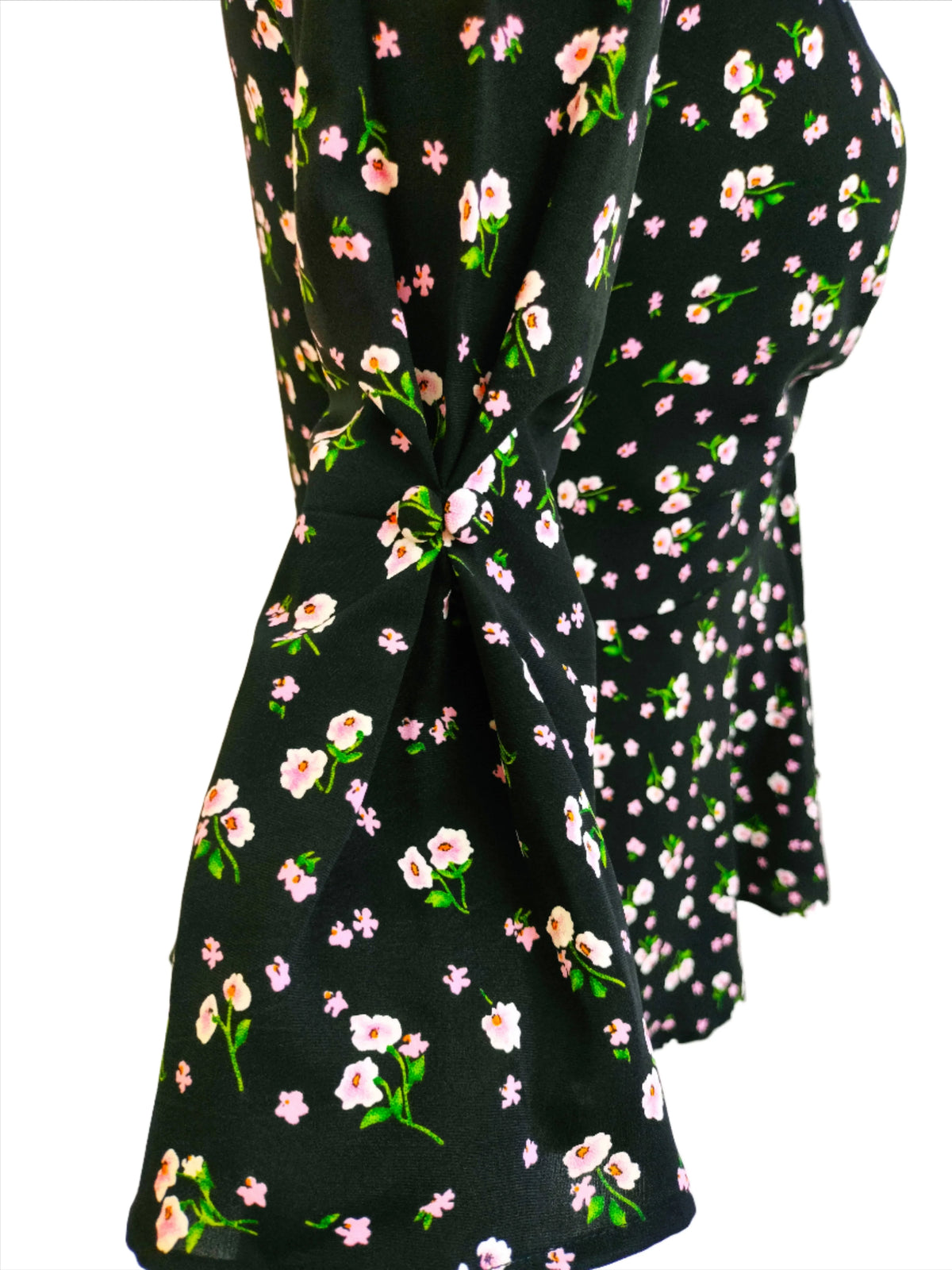 Bella black floral front knotted top