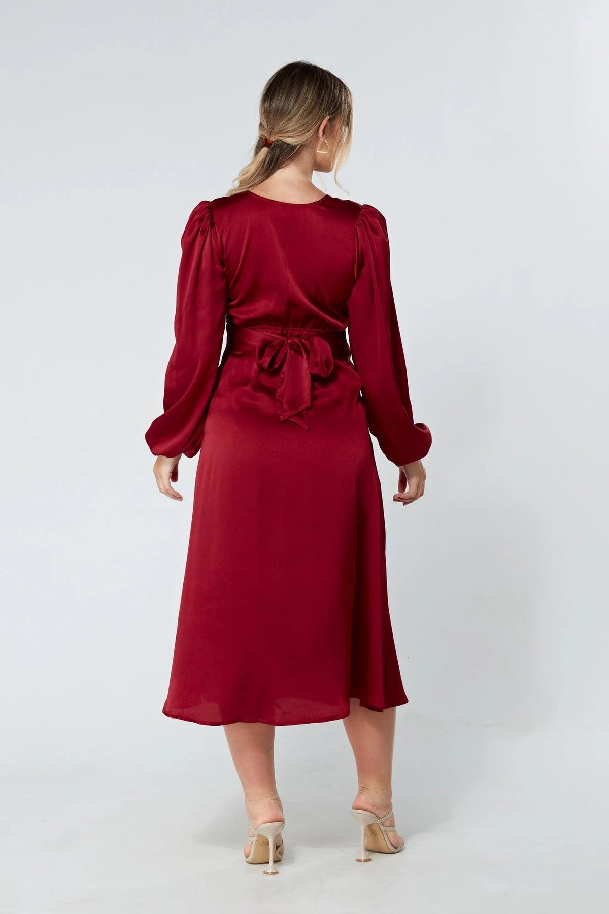 Calissa Deep Red Satin Midaxi Dress
