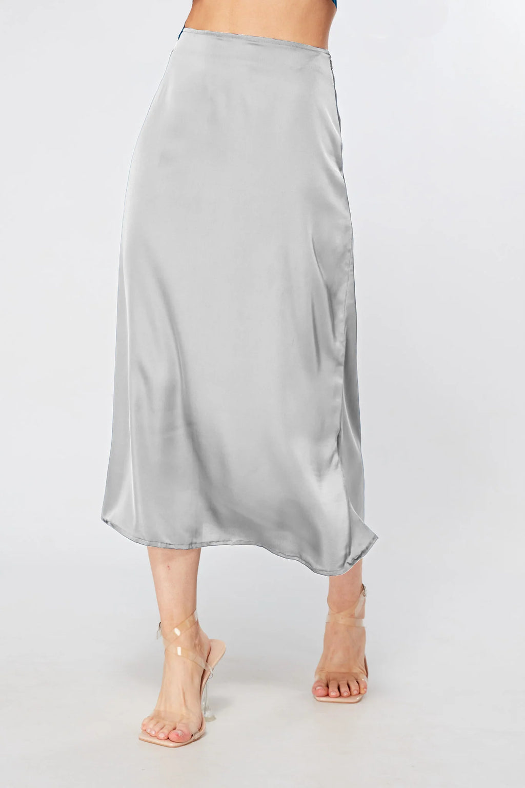Elisa Silver Satin Midi Skirt