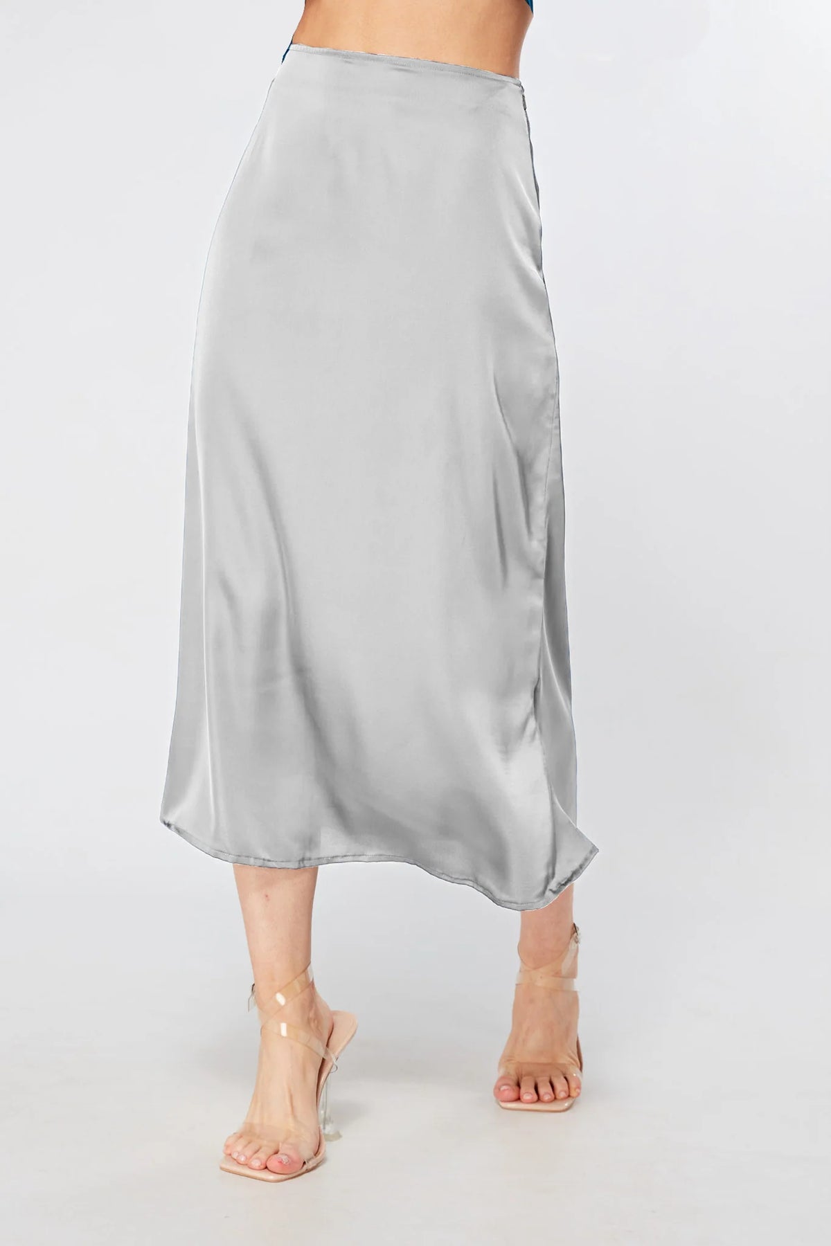 Elisa Silver Satin Midi Skirt