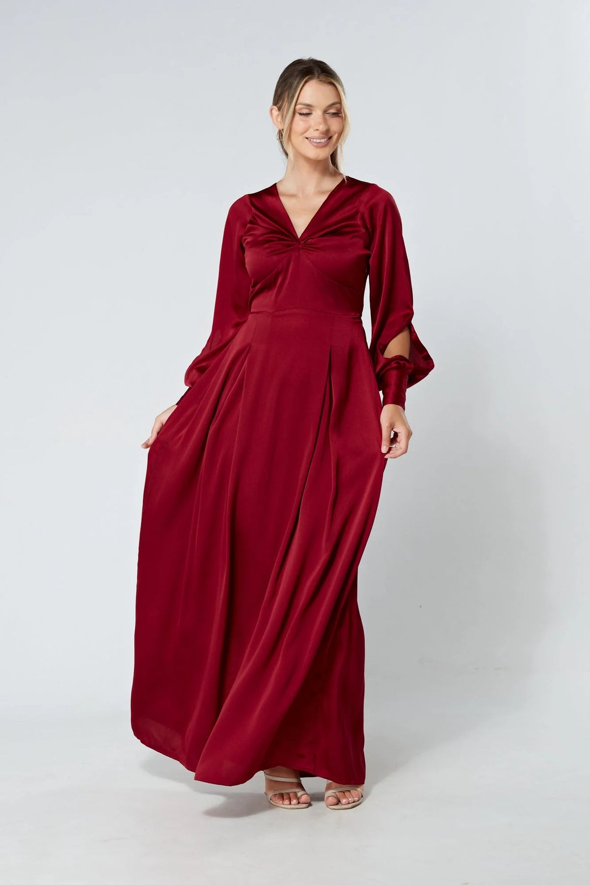 Delilah Deep Red Satin Maxi Dress