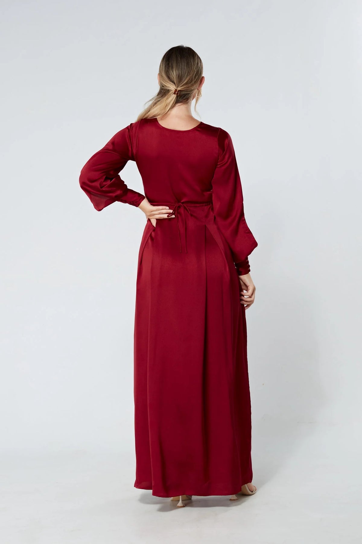 Delilah Deep Red Satin Maxi Dress