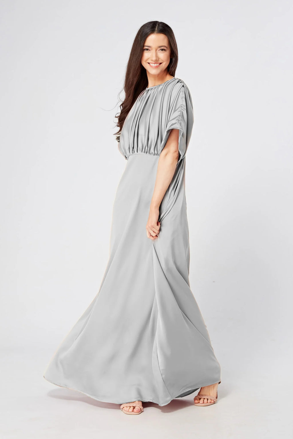 Josephine Silver Satin Maxi Dress
