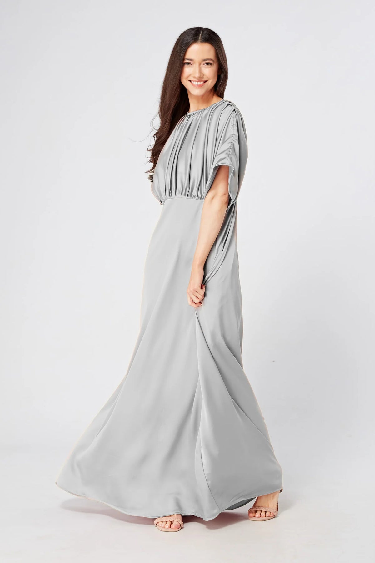 Josephine Silver Satin Maxi Dress