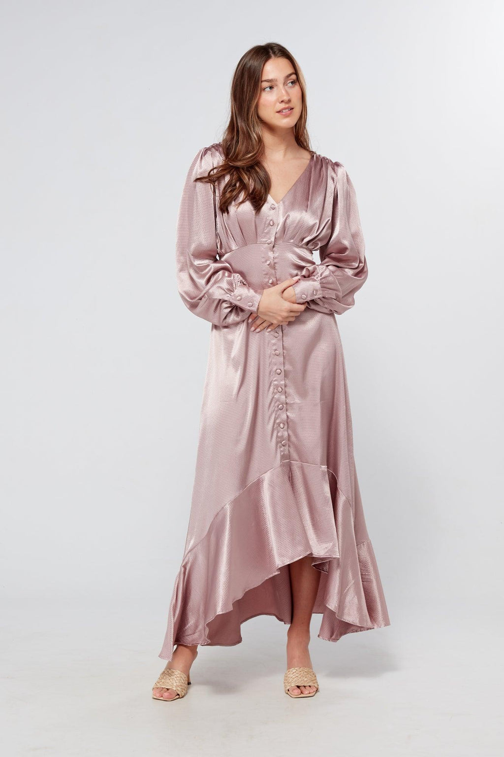 Charlize Dusty Pink Buttoned Front Maxi Dress
