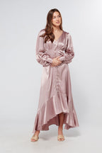 Charlize Dusty Pink Buttoned Front Maxi Dress