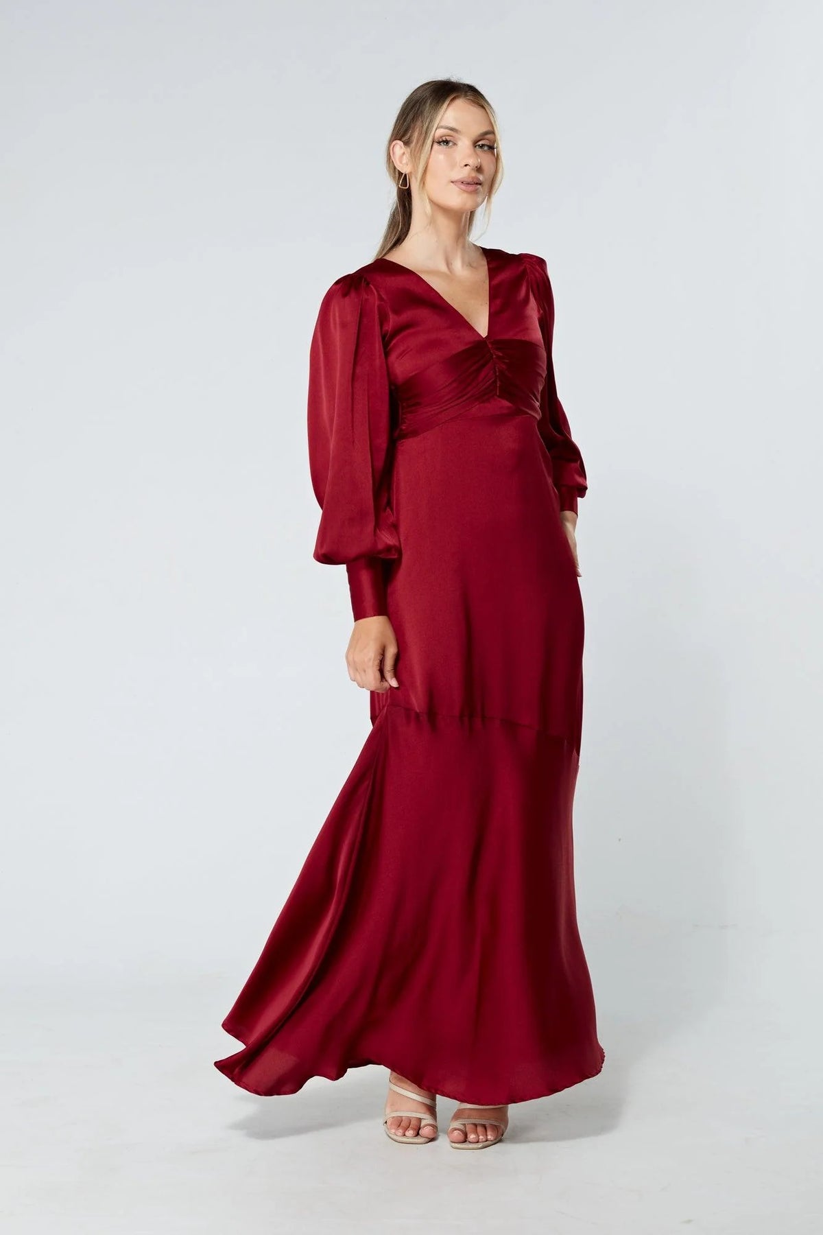 Naomi Deep Red Satin Maxi Dress