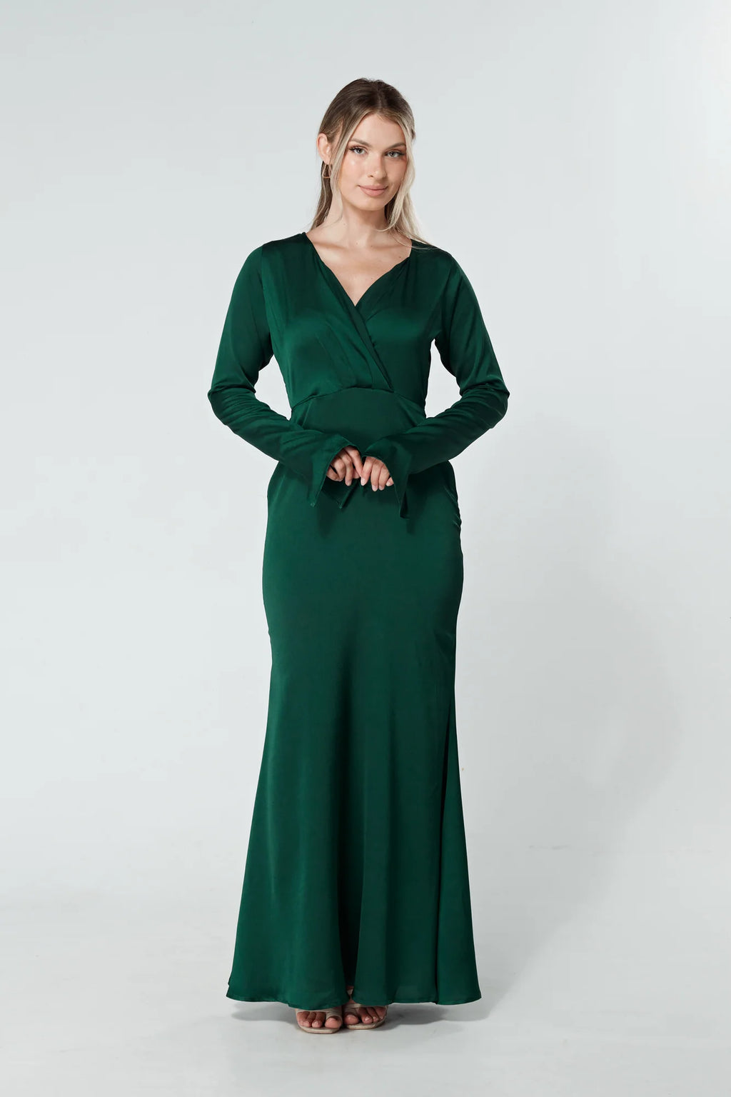 Alessandra Dark Green Satin Maxi Dress