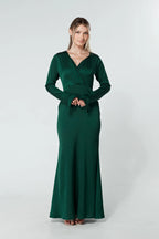 Alessandra Dark Green Satin Maxi Dress