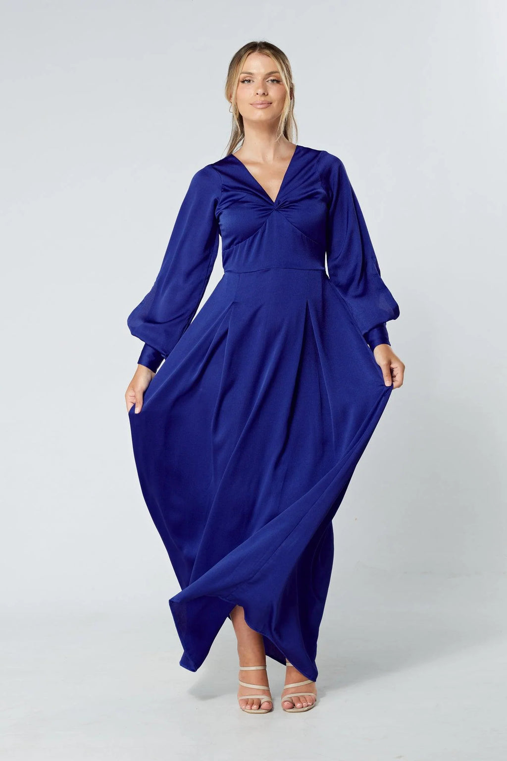 Delilah Cobalt Blue Satin Maxi Dress