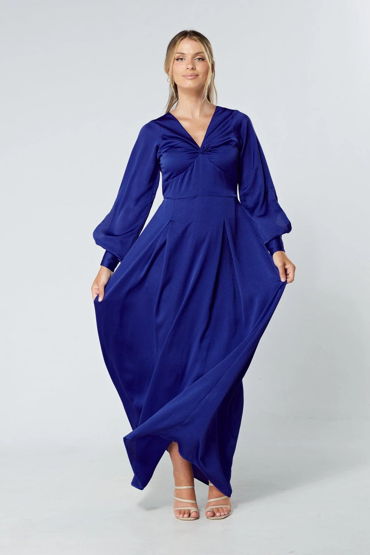 Delilah Cobalt Blue Satin Maxi Dress