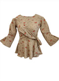 Bella beige floral front knotted top
