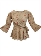 Bella beige floral front knotted top