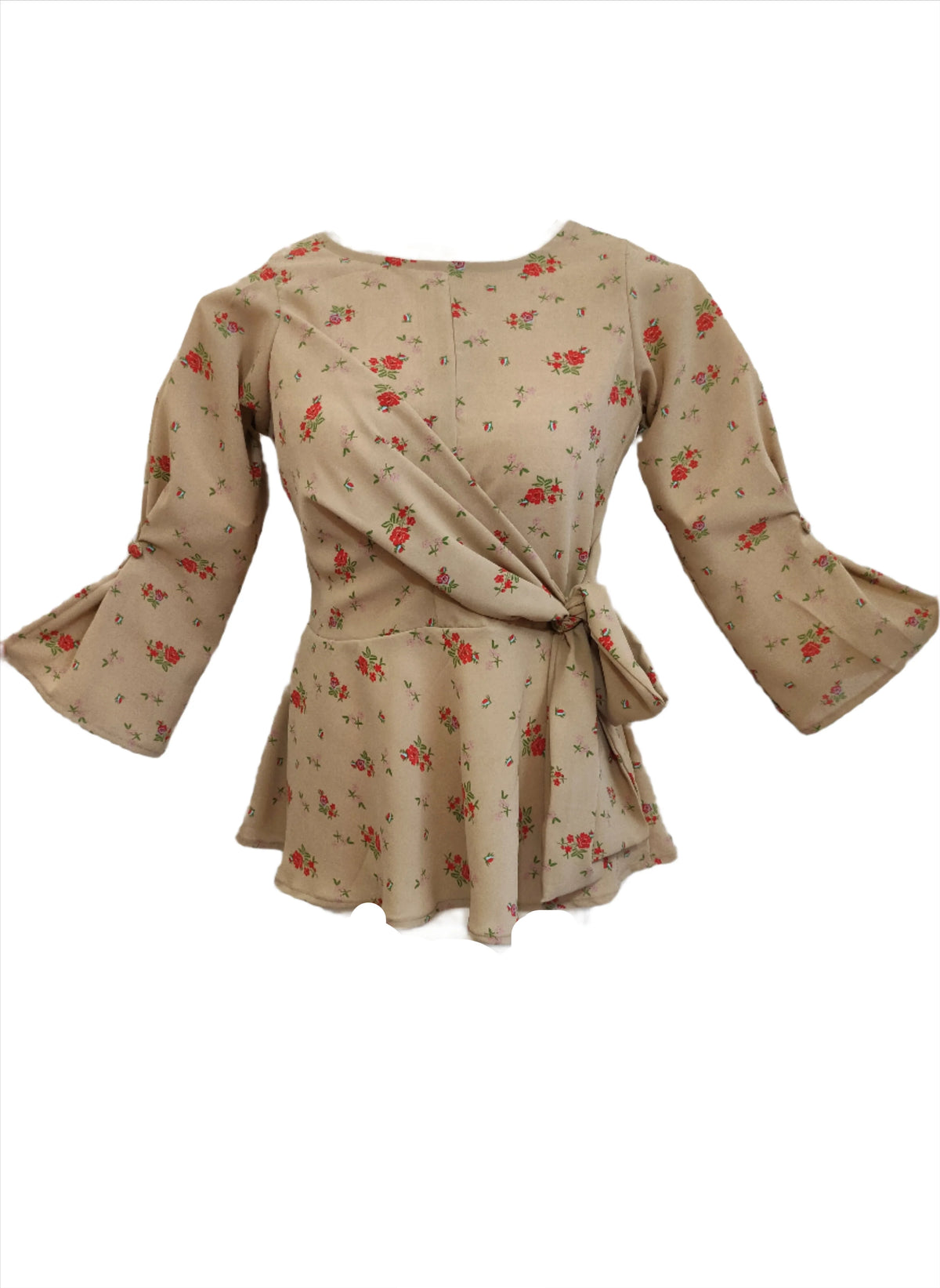 Bella beige floral front knotted top
