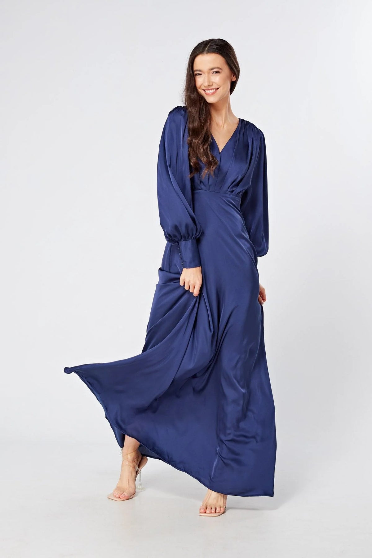 Afina Dark Blue Satin Maxi Dress