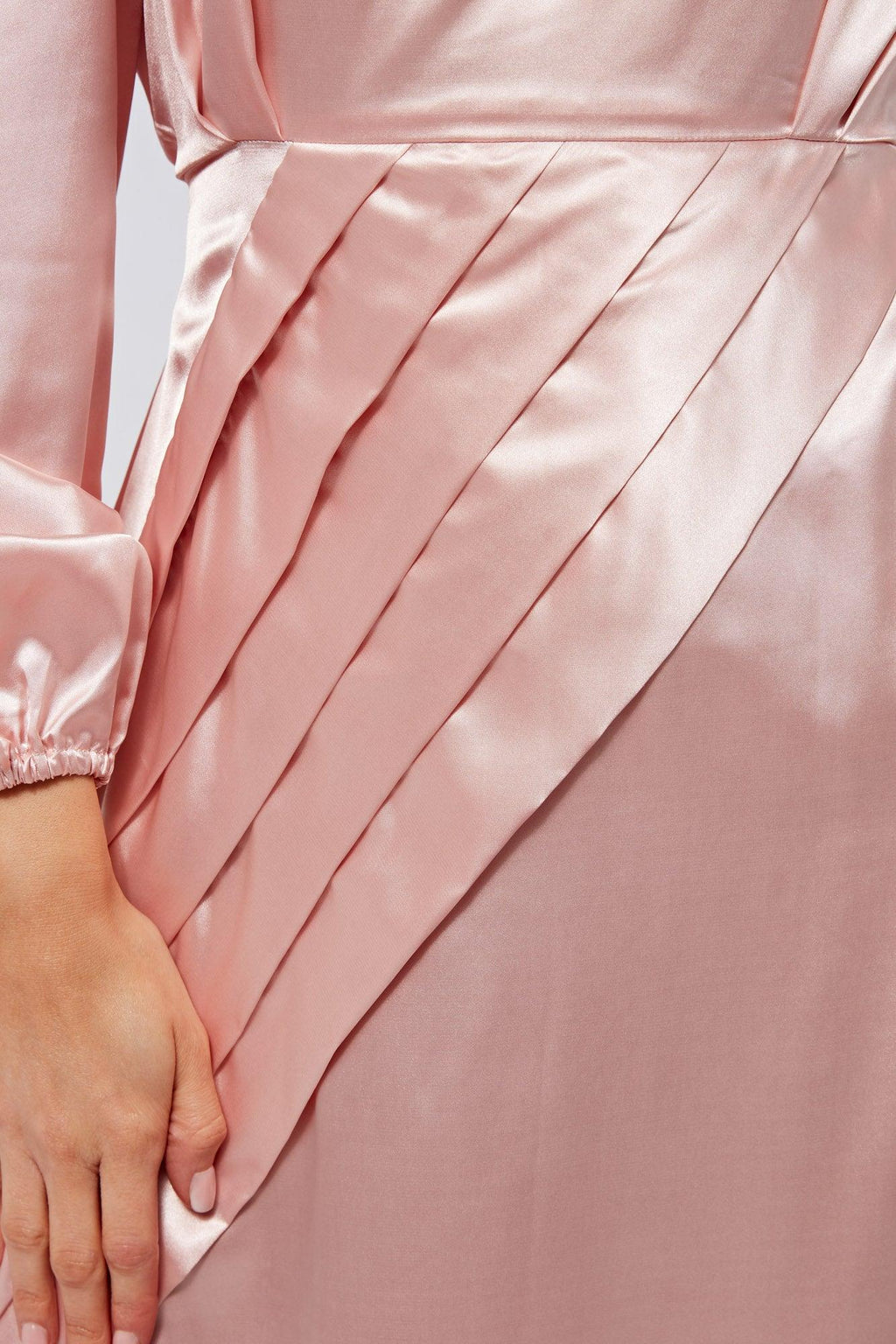 Seraphina Pink Satin Maxi Dress With Long Sleeves