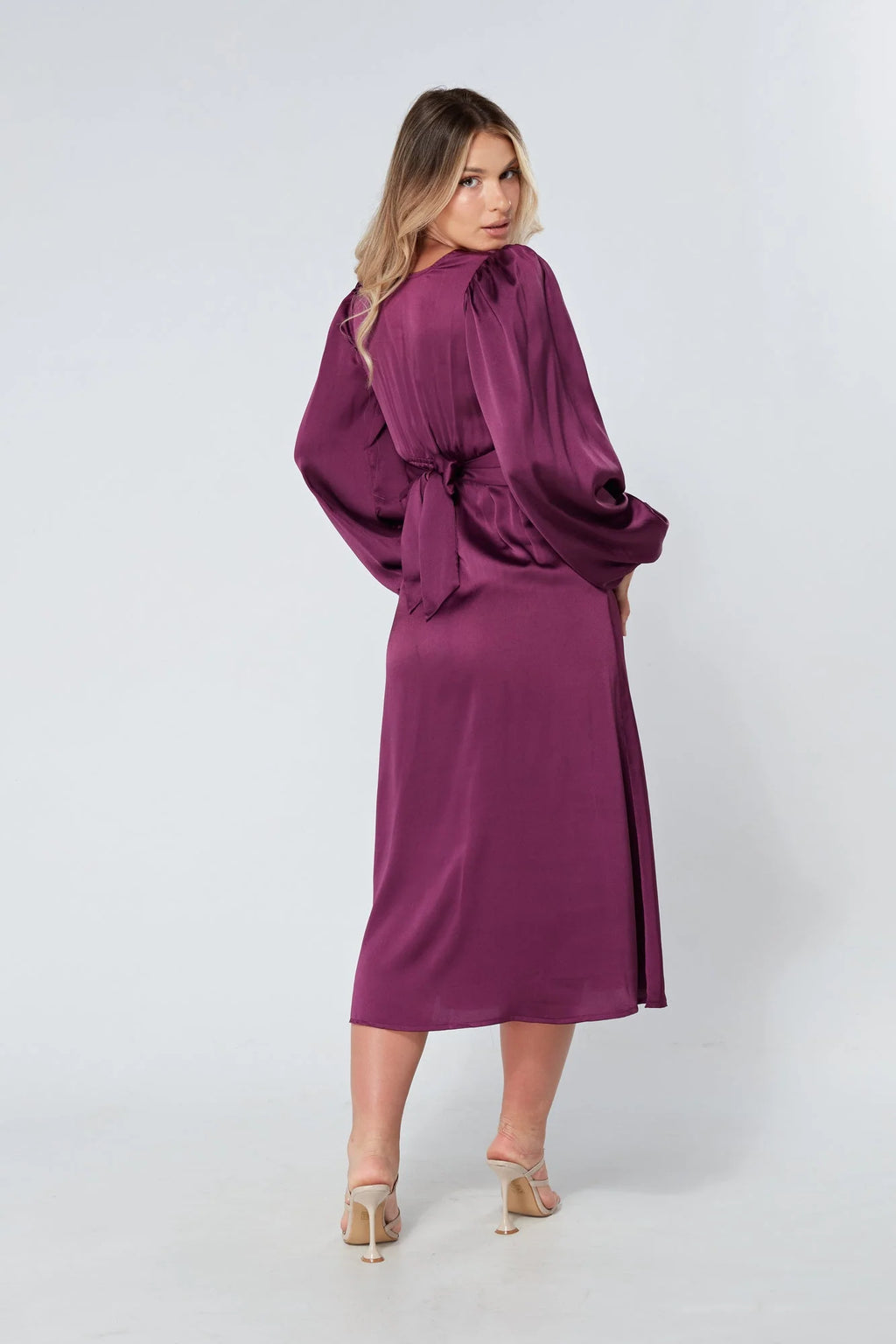 Calissa Purple Satin Midaxi Dress