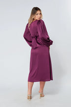 Calissa Purple Satin Midaxi Dress