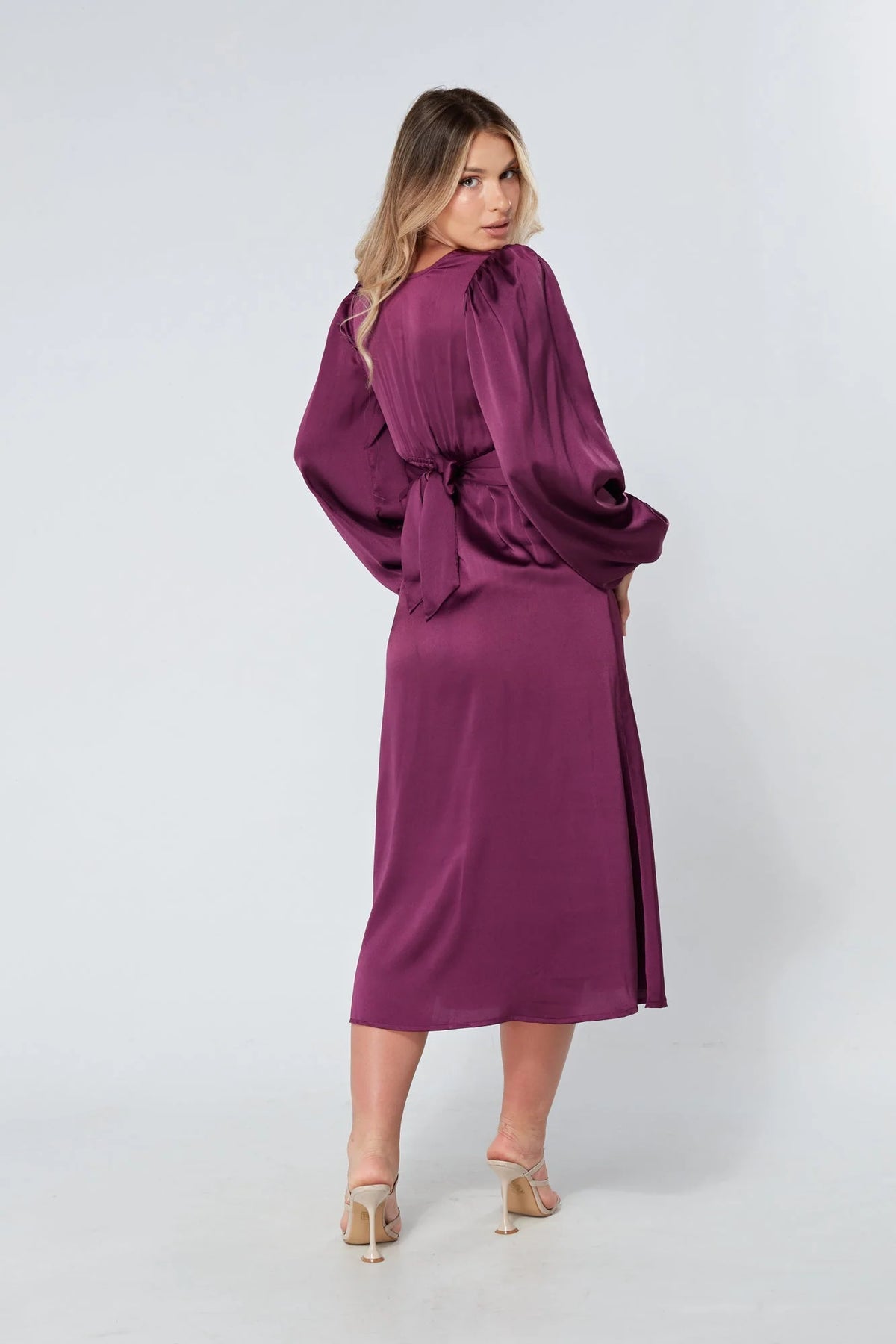 Calissa Purple Satin Midaxi Dress