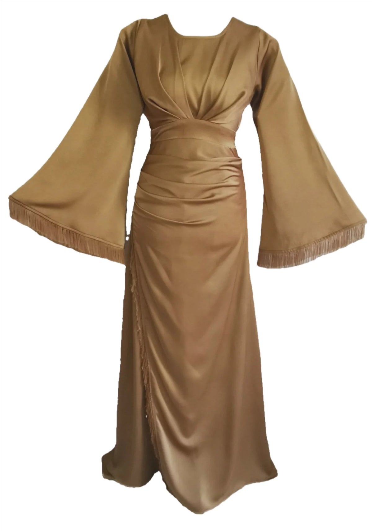 Amaya dark gold maxi dress with wide sleeves