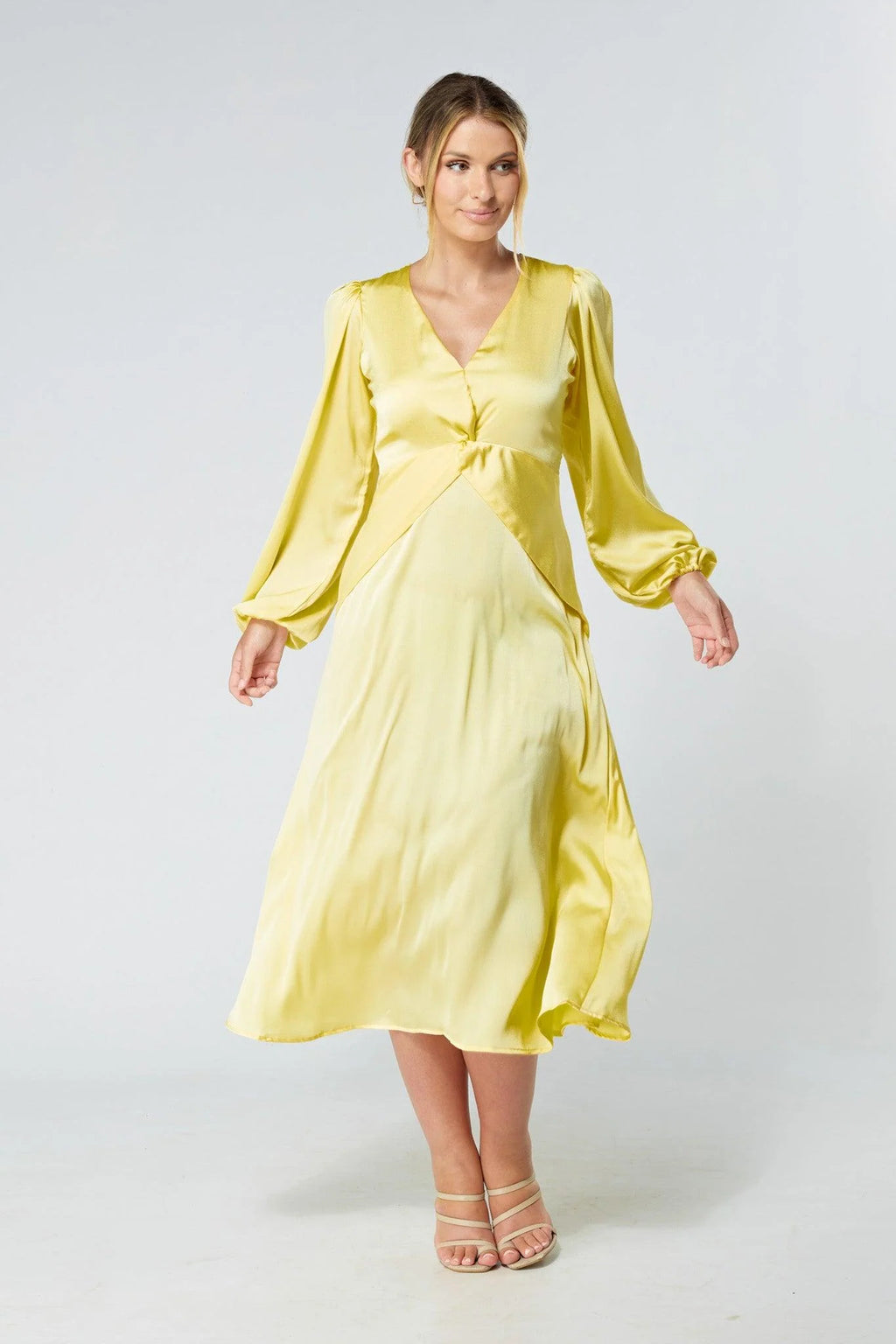 Calissa Yellow Satin Midaxi Dress