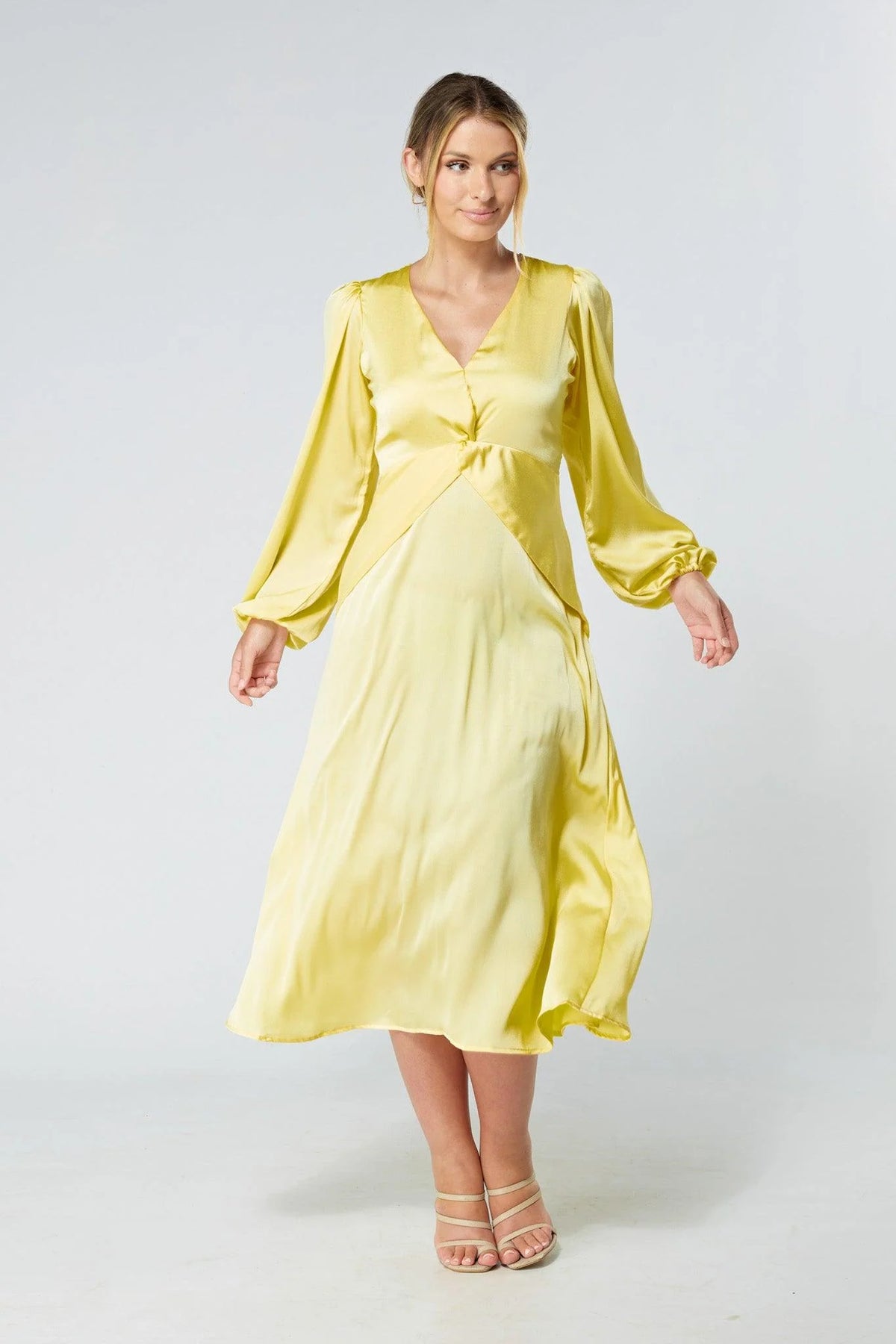 Calissa Yellow Satin Midaxi Dress