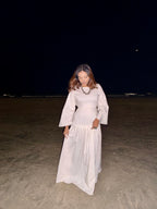 Edna Off White Maxi Dress With Black Belt