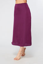 Elisa Plum Satin Midi Skirt