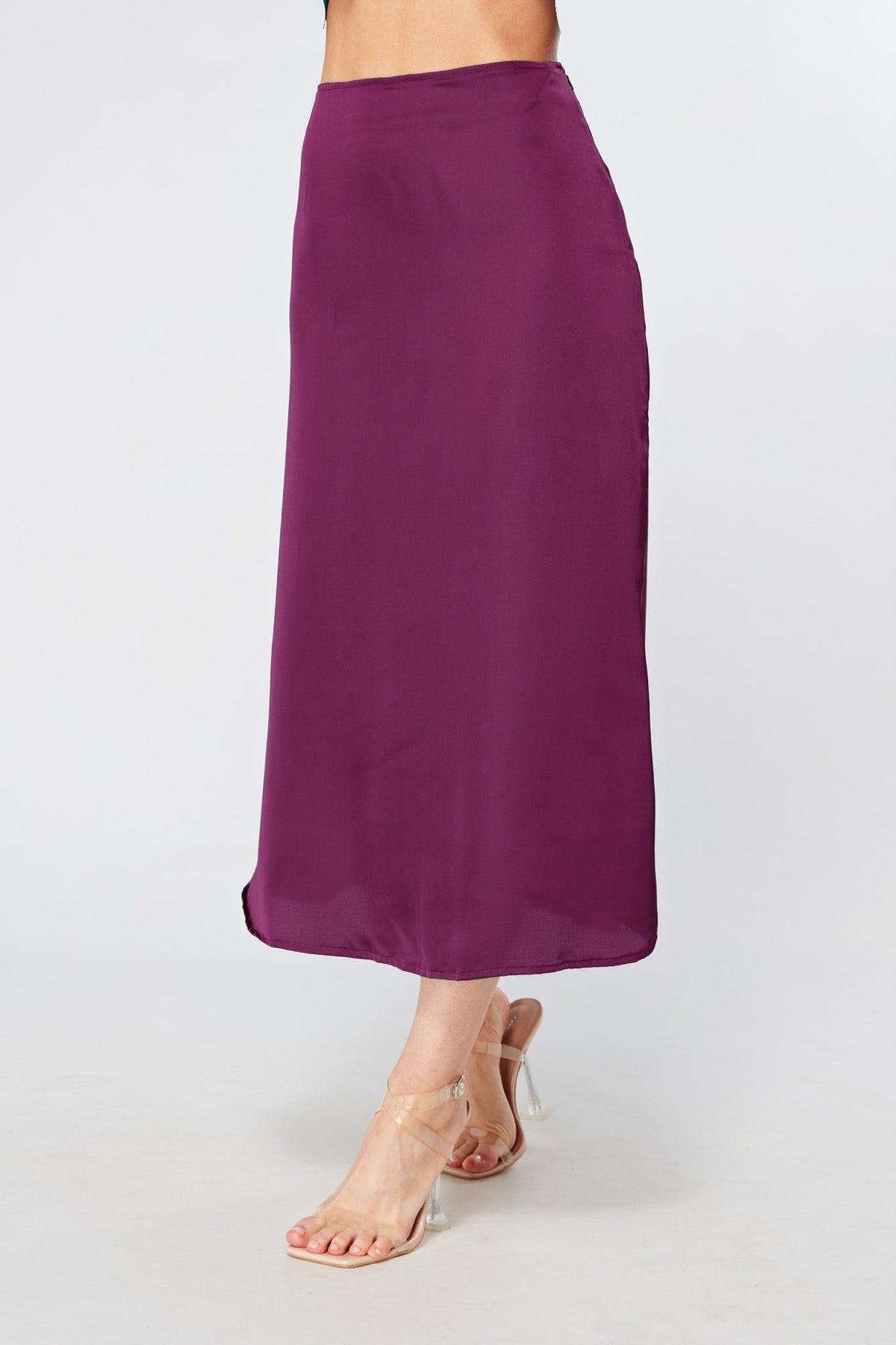 Elisa Plum Satin Midi Skirt