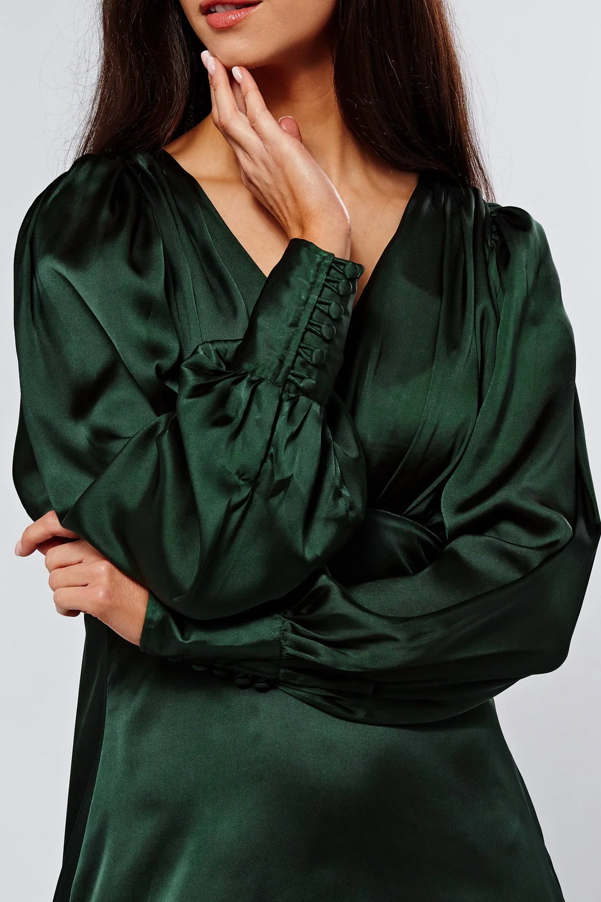 Zarina Emerald Green Satin Midi Dress