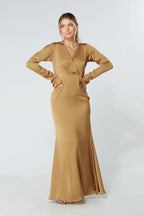 Alessandra Gold Satin Crepe Maxi Dress