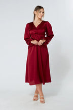 Calissa Deep Red Satin Midaxi Dress