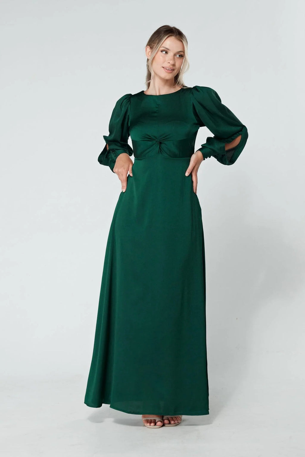 Lila Green Knotted Front Crepe Maxi Dress