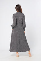 Lilia High Neck Pussybow Black And White Maxi Dress