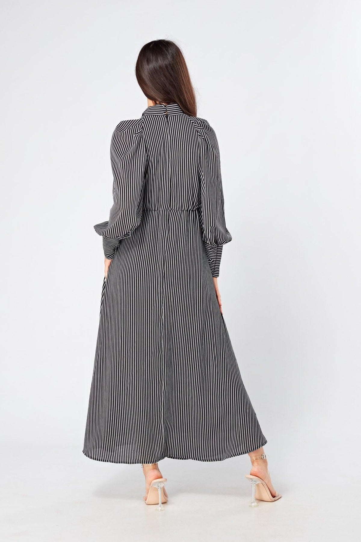 Lilia High Neck Pussybow Black And White Maxi Dress