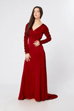 Ella Red Crepe Maxi Dress With Ruched Detail
