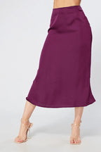 Elisa Plum Satin Midi Skirt