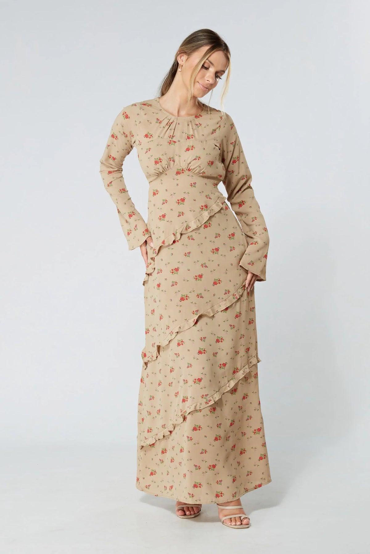 Fleur Beige Floral Maxi Dress