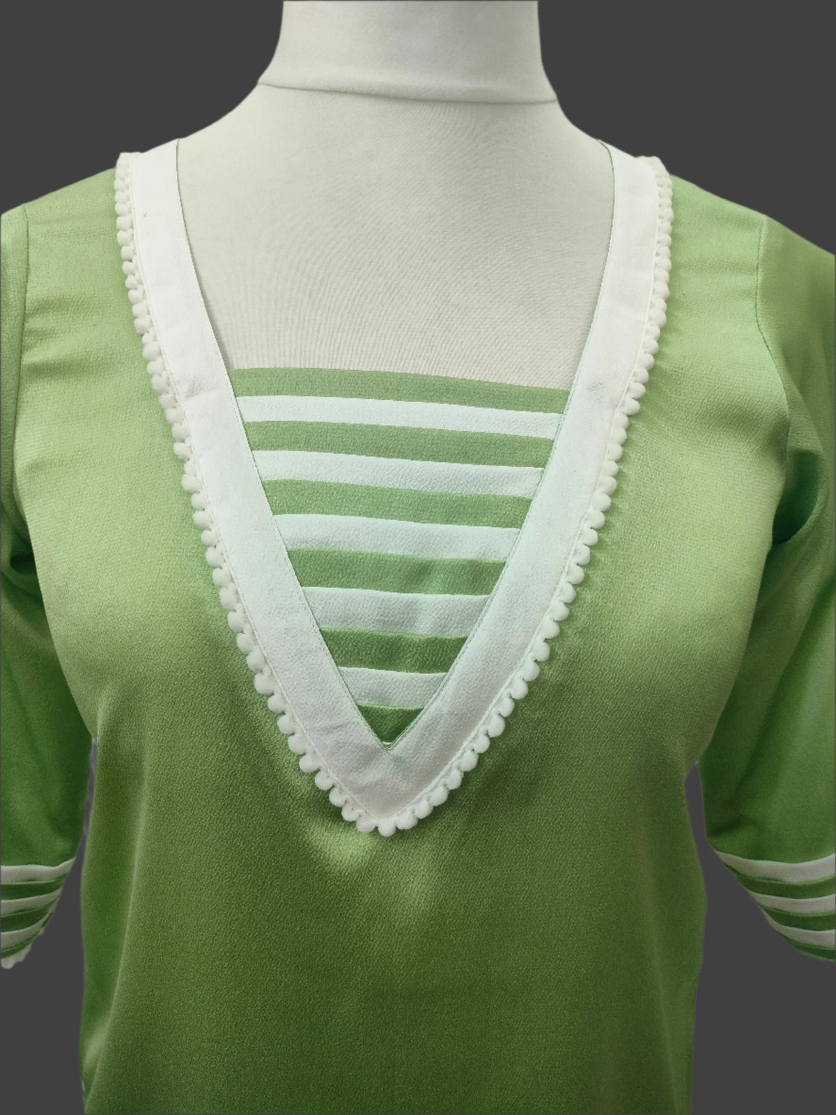 Anora Green White Premium Satin Kameez