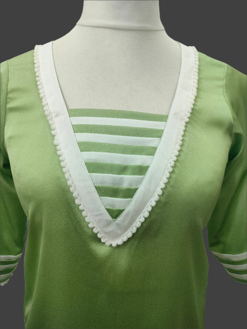 Anora Green White Premium Satin Kameez