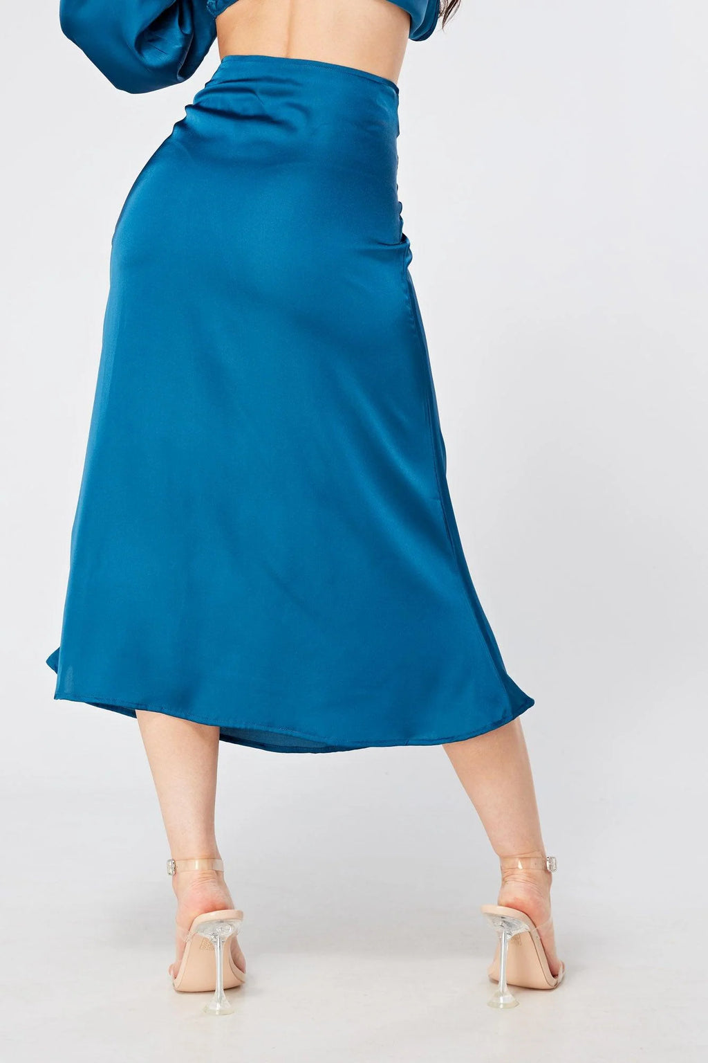 Elisa blue satin midi skirt