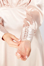 Rosetta Light Rose Pink Satin Maxi Dress With Long Sleeves